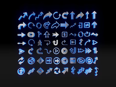 Blue Glowing Arrow And Symbol Icons With Various Designs And Shapes 3d model