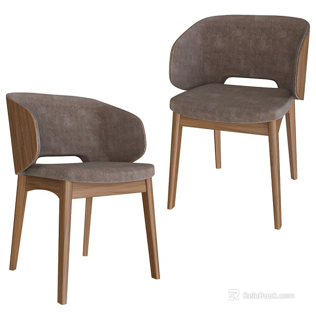 Modern Minimalist Gray Fabric Dining Chairs With Wooden Legs Design 3d model 