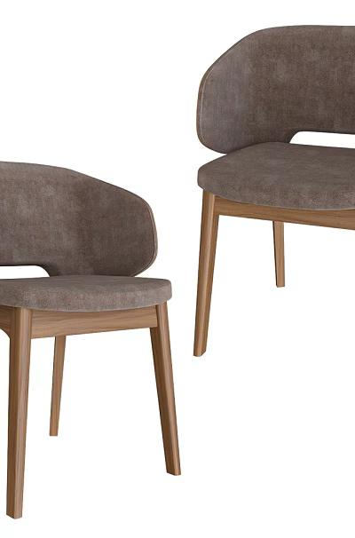Modern Minimalist Gray Fabric Dining Chairs With Wooden Legs Design 3d model