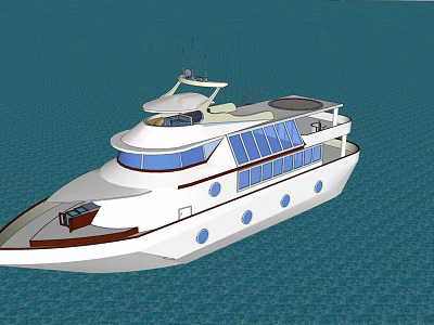 Luxury White Yacht With Multiple Decks And Blue Windows 3d model
