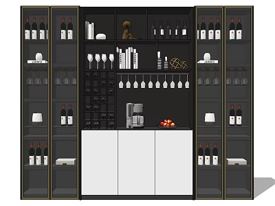 Modern Stylish Wine Cabinet Interior Design With Wine Racks Glassware And Decorative Storage 3d model