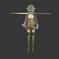 Elf Character Fantasy Creature with Light Green Hair Elf Ears and Weapons Outstretched Arms