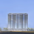 Modern High Rise Building Exterior Design With Blue Sky Green Grass And Trees