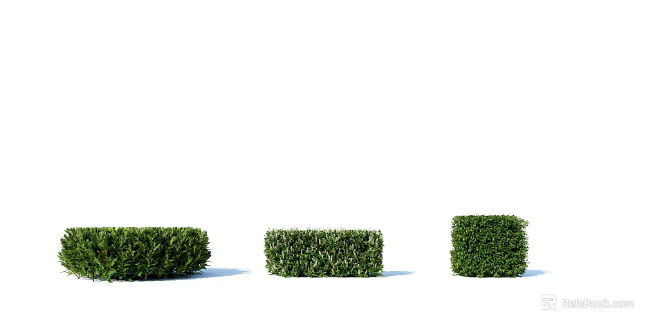 Green Bushes In Round Square And Geometric Shapes For Garden Design 3d model 
