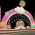 Vibrant Christmas Decoration Scene With Lollipops Candy Canes Snowflakes Stars Gifts And Merry Christmas Sign