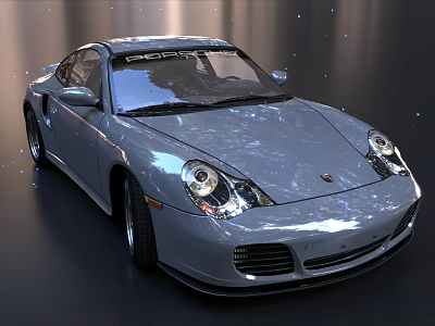 Silver Porsche Sports Car With Sleek Design Shiny Exterior And Front Headlights 3d model