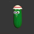 Cartoon Green Cucumber Character with White Hat Yellow Rim Big Eyes and Small Nose