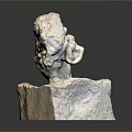 Stone Sculpture Artwork with Hand Holding Rock Placed on Square Base