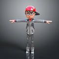 3D Animated Character Wearing Red Cap Glasses Gray Hoodie With Arms Outstretched On Dark Background