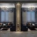 Luxurious Hotel Public Lounge Interior With Chandelier Sofa Sets And Coffee Tables