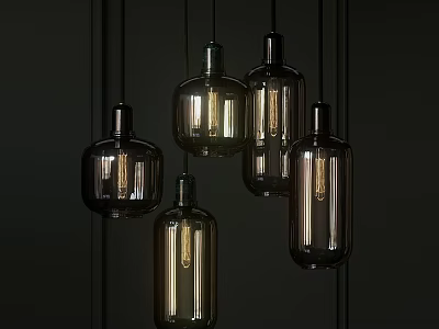 Modern Glass Pendant Lights Hanging With Black Cords And Smoky Finish 3d model