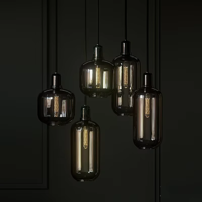 Modern Glass Pendant Lights Hanging With Black Cords And Smoky Finish 3d model