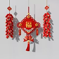 Traditional Chinese Wall Decor With Red Knot Fu Character Firecrackers And Fish