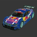 Blue Racing Car With Red Bull Livery Rear Wing And Aerodynamic Design