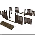 Traditional Wooden Building Components With Fence Panels Posts And Beams For Rustic Structures 3d model