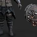 Viking Style Armored Warrior Game Character With Battle Axe And Shield