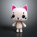 Cute Handmade Crocheted Cat Plush With Pink Ears And White Body