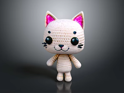 Cute Handmade Crocheted Cat Plush With Pink Ears And White Body 3d model