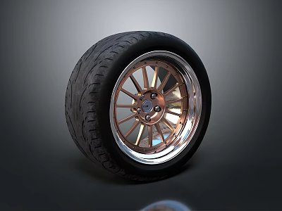 Modern Car Tire With Shiny Metallic Silver Alloy Wheel And Detailed Tread Pattern 3d model