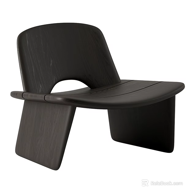 Black Wooden Leisure Chair With Modern Minimalist Design And Hollow Backrest 3d model 