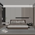 Modern Bedroom Interior With Platform Bed Built In Wardrobe Area Rug And Bookshelf