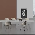Modern Conference Table With Light Chairs Clock And City Skyline View