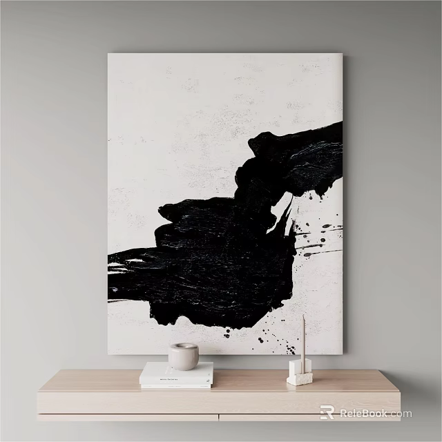 Abstract Black And White Painting On Wall Above Table 3d model