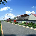 Building Exterior Walls With Red Roofs Gray Brick And White Surfaces Along Neat Street