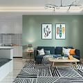 Modern Apartment Living Room With Teal Walls Artwork And Cozy Seating