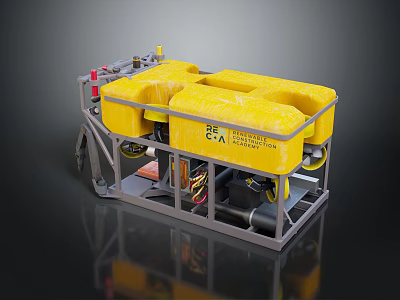 Yellow Industrial Equipment Cart with Technology Labeled Tanks and Metal Frame 3d model