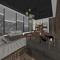 Tranquil Living Room with Large Windows Overlooking Natural Rock Tree View Wooden Sofa Coffee Table