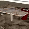Marble Coffee Table With Unique Shape Red Side Table And Books On Soft Rug 3d model
