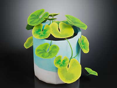 Trailing Houseplant with Large Round Green Leaves in Blue and White Decorative Pot 3d model