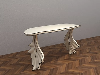 Stylish White Accent Table with Curved Legs Design on Herringbone Wooden Floor and Gray Wall 3d model