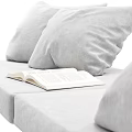 Light Gray Minimalist Sofa Bench With Soft Pillows Open Book And Throw Blanket 3d model