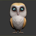 3D Cartoon Owl Character With Big Blue Eyes And Yellow White Feathers