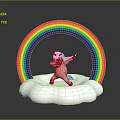 Playful Pink Unicorn Dancing On Fluffy Cloud With Bright Colorful Rainbow Arch