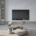 Modern Living And Dining Room Interior With Gray Sofa Round Coffee Table And Dining Set