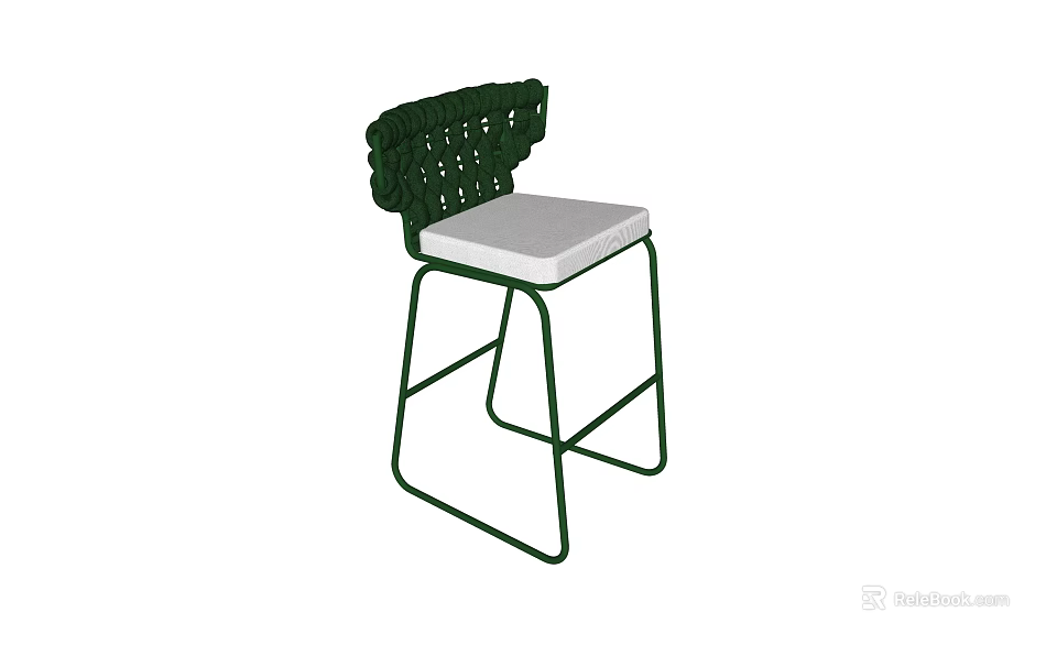 Modern Green Bar Stool With Woven Backrest And White Cushioned Seat 3d model 