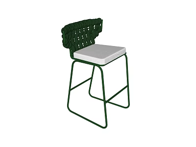 Modern Green Bar Stool With Woven Backrest And White Cushioned Seat 3d model