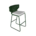 Modern Green Bar Stool With Woven Backrest And White Cushioned Seat