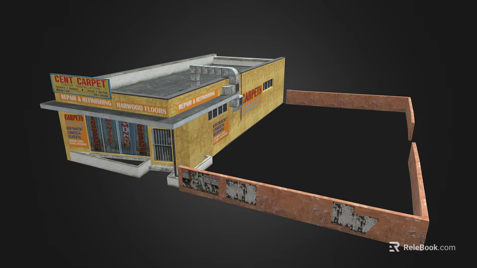 Commercial Building With Yellow Exterior Offering Rent Carpet And Industrial Flooring Services 3d model 