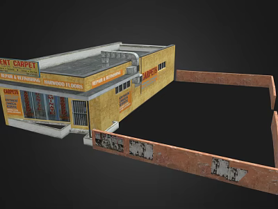 Commercial Building With Yellow Exterior Offering Rent Carpet And Industrial Flooring Services 3d model