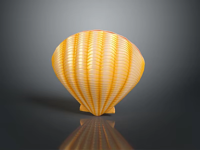 Marine Mollusk Animal Yellow Striped Seashell On Dark Surface With Shiny Reflection 3d model
