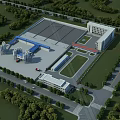 Modern Industrial Factory With Large Scale Building Surrounding Greenery And Roads