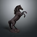 Brown Rearing Horse Sculpture With Detailed Mane On Sturdy Base And Standing Pose