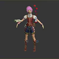 Pink Haired Animated Character Wearing Red Vest Blue Shorts Holding Tray With Floating Pink Bubbles