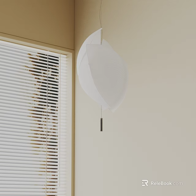 Modern White Leaf Shaped Pendant Light in Corner with White Blinds Interior 3d model