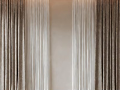 Elegant Layered Curtains With Sheer Panels And Velvet Drapes For Home Decor 3d model