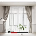 Gray Curtains with Sheer Panels in Modern Interior Alongside Floor Lamp Green Plant Cat Ornament